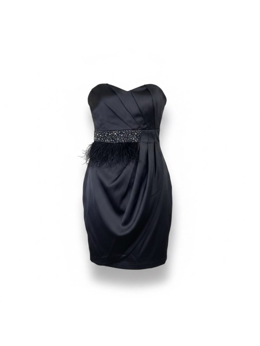 Lipsy Womens Black  Feather Embellished Strapless Cocktail Dress Size US 4